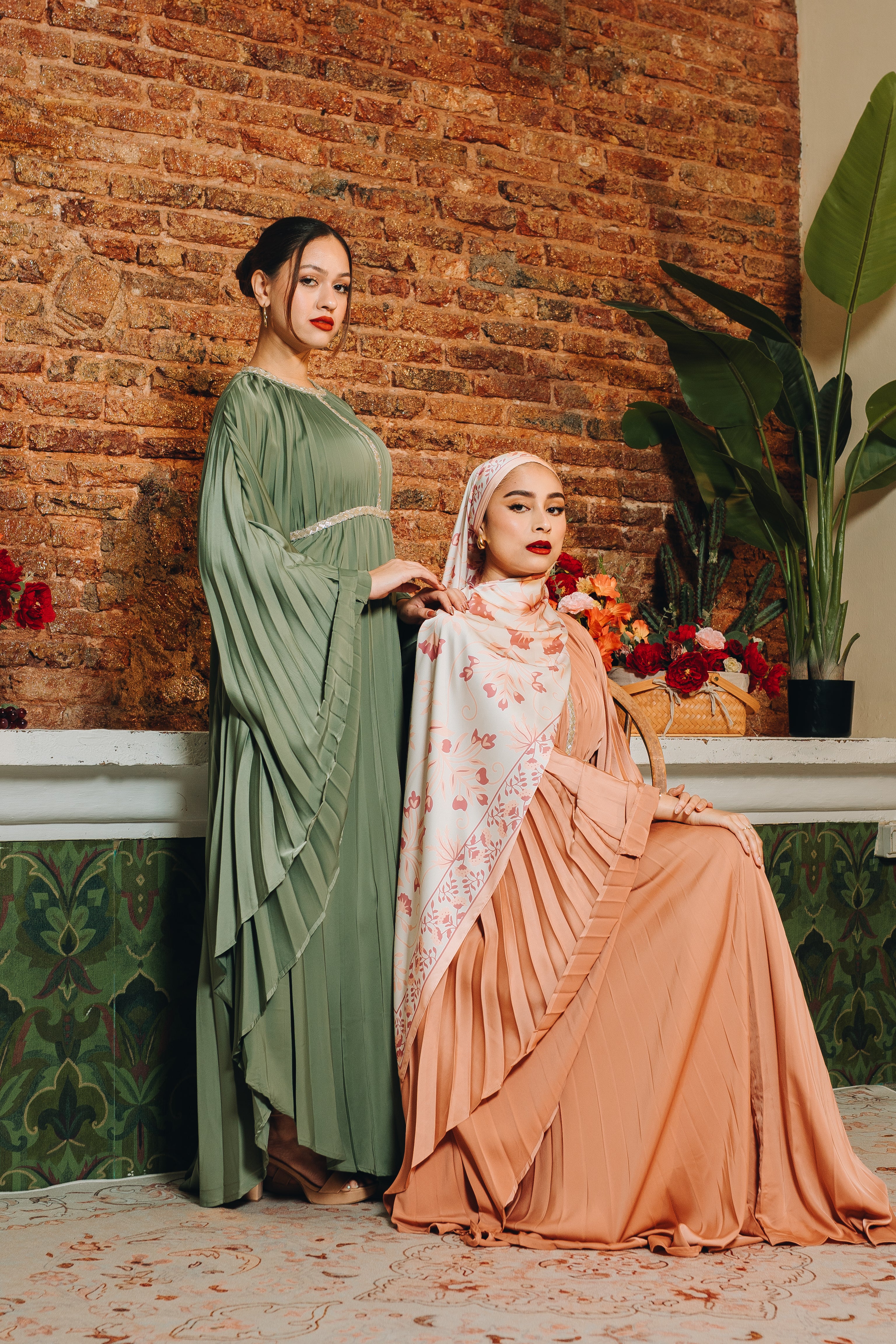Valencia Pleated Kaftan in Terracotta