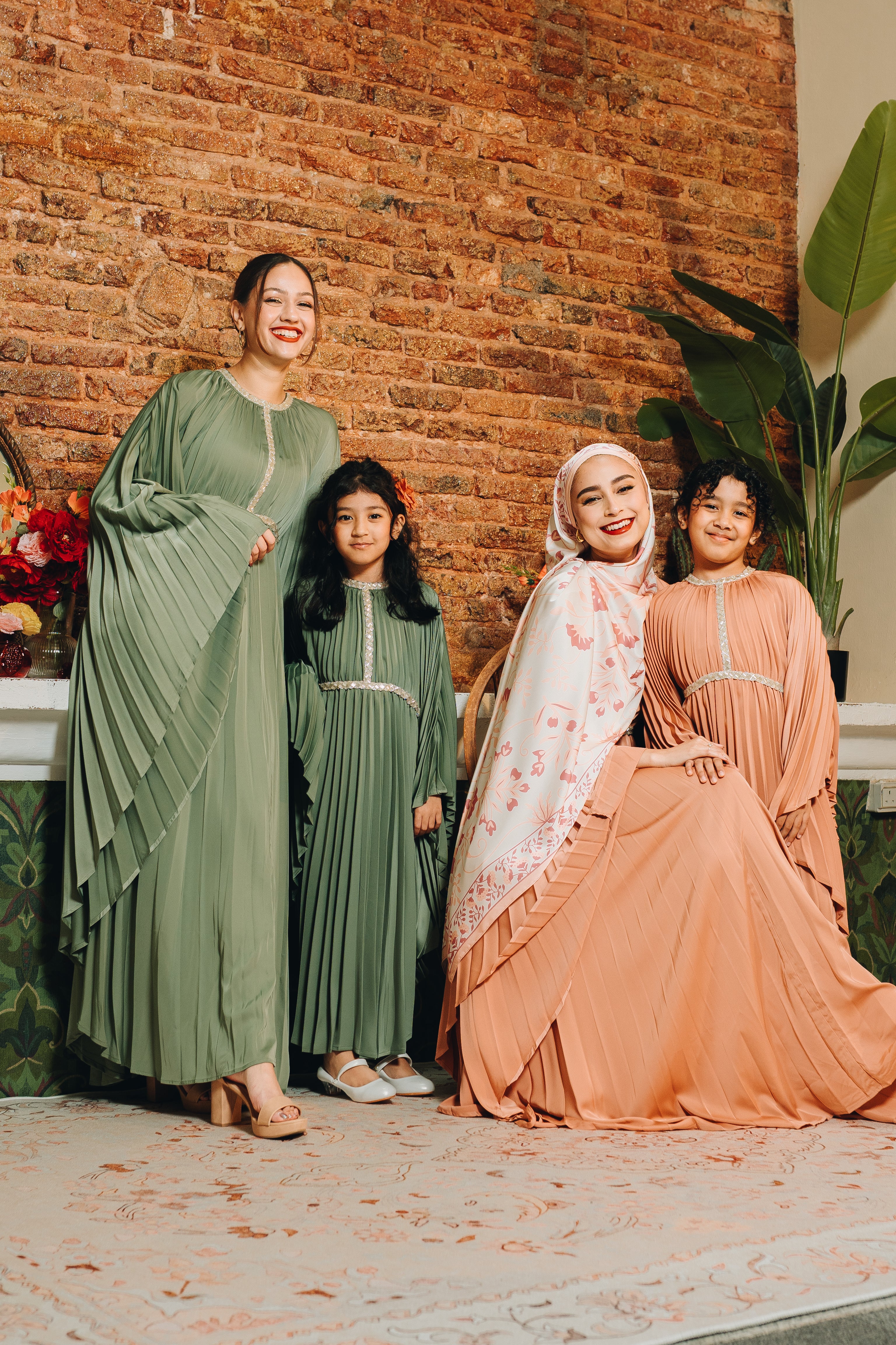 Valencia Kids Pleated Kaftan in Deep Sage