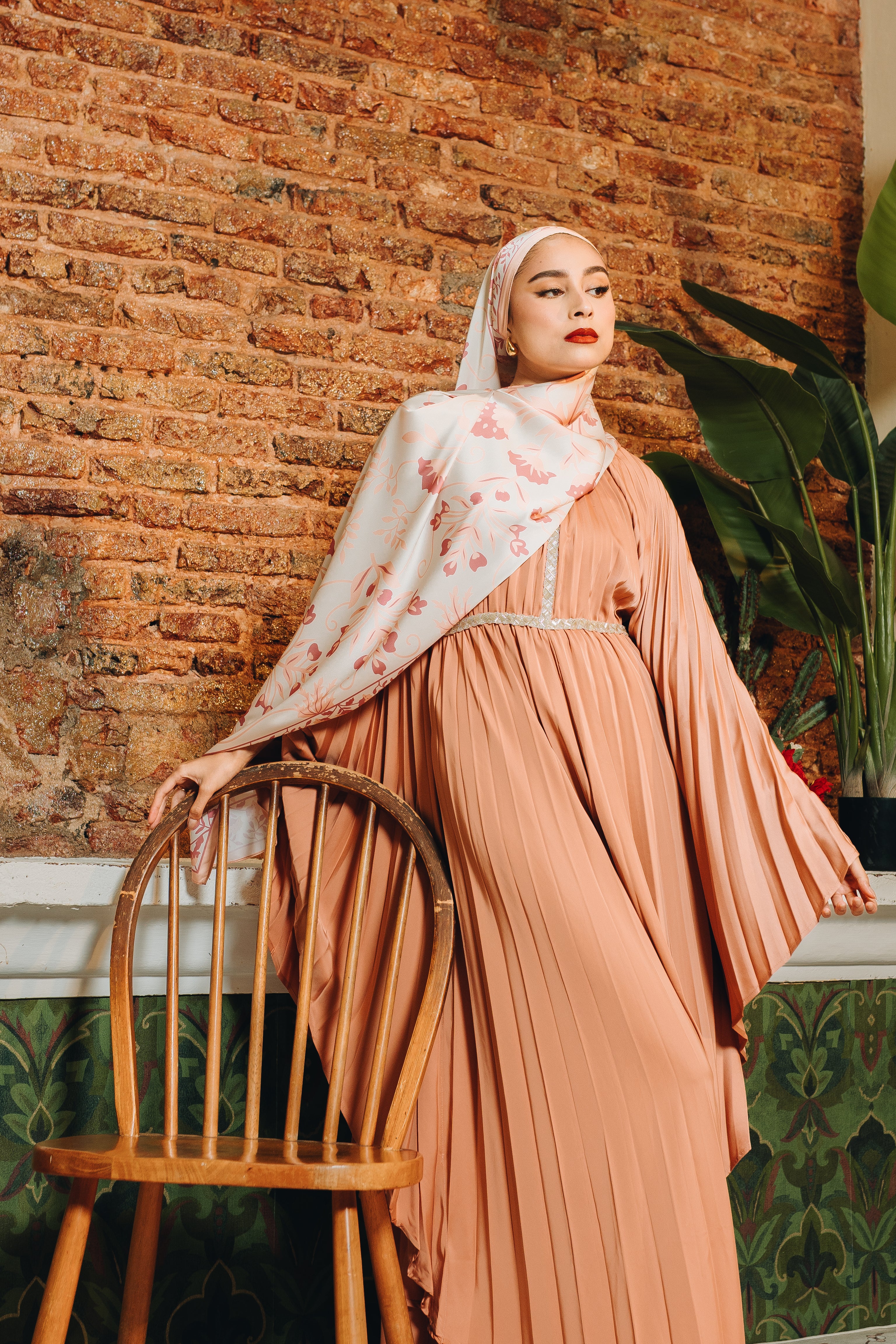 Valencia Pleated Kaftan in Terracotta