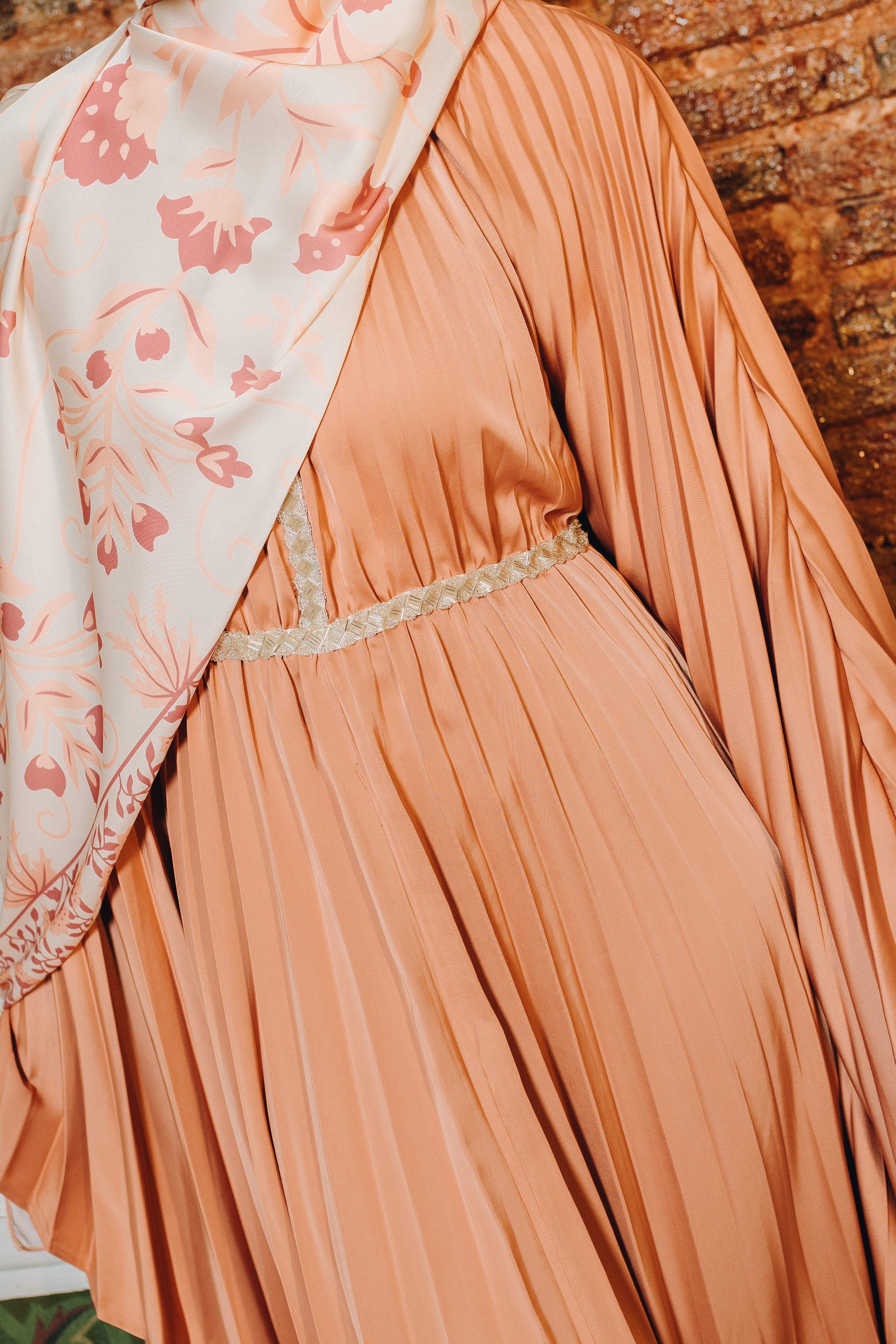 Valencia Pleated Kaftan in Terracotta